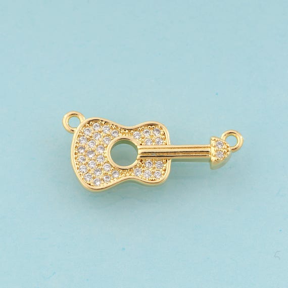 Gold CZ Guitar Charms,Guitar Jewelry,Guitar Pendant for DIY Jewelry Making,18K Gold