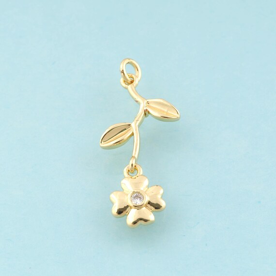 Gold CZ Flower Charms,Plant Jewelry,Enamel Flower Pendant for DIY Jewelry Making,18K Gold