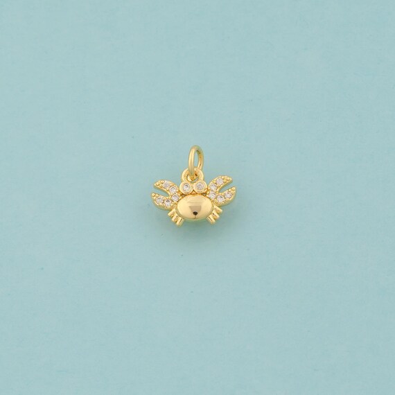 Gold CZ Crab Charms,Marine Life Jewelry,Crab Pendant for DIY Jewelry Making,18K Gold