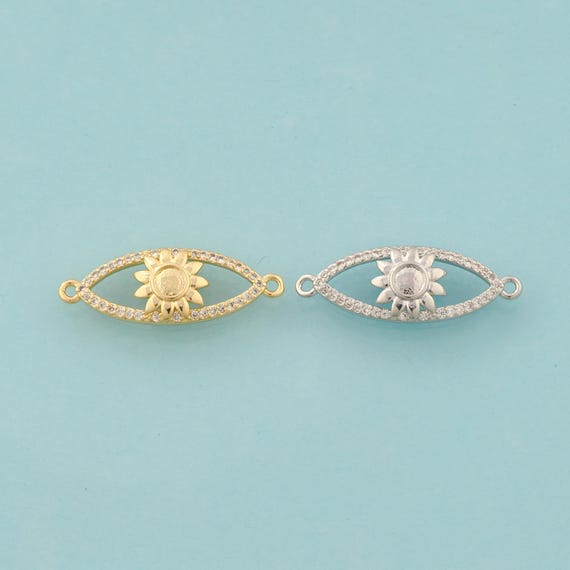Gold CZ Evil Eye Connector,Devil Eye Jewelry Connector,Sun Connector for DIY Jewelry Making,18K Gold & Rhodium