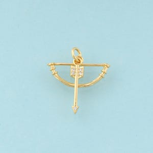 Gold CZ Bow And Arrow Charms,Bow Jewelry,Arrow Pendant for DIY Jewelry Making,18K Gold