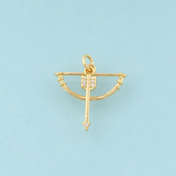 Gold CZ Bow And Arrow Charms,Bow Jewelry,Arrow Pendant for DIY Jewelry Making,18K Gold