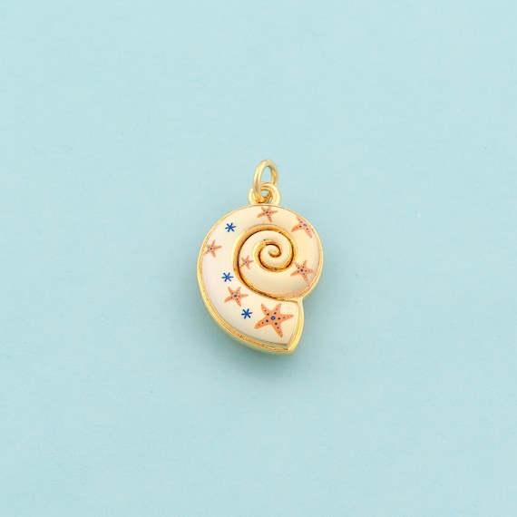 Gold Enamel Snail Shell Charms,Shell Jewelry,Starfish Pendant for DIY Jewelry Making,18K Gold