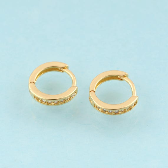 Gold CZ Hoop Earrings,Hugging Hoop Jewelry Earrings,Hoop Earrings,Gift for Her,18K Gold