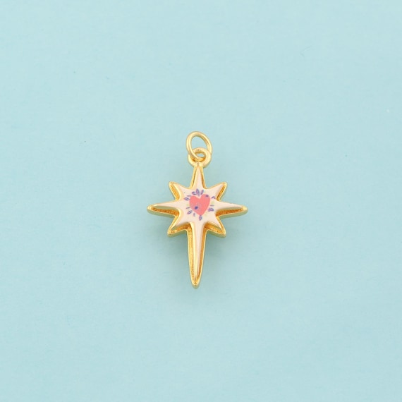 Gold Polaris Charms,Heart Jewelry,Enamel Starburst Pendant for DIY Jewelry Making,18K Gold
