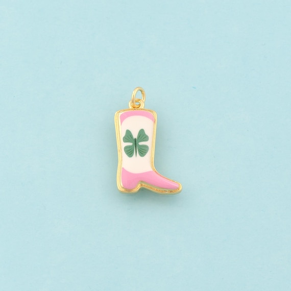 Gold Knight Boot Charms,Lucky Grass Jewelry,Enamel Flower Pendant for DIY Jewelry Making,18K Gold