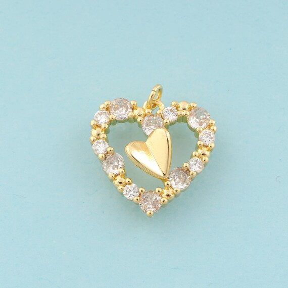 Gold CZ Heart Charms,Heart Jewelry,Heart Pendant for DIY Jewelry Making,18K Gold