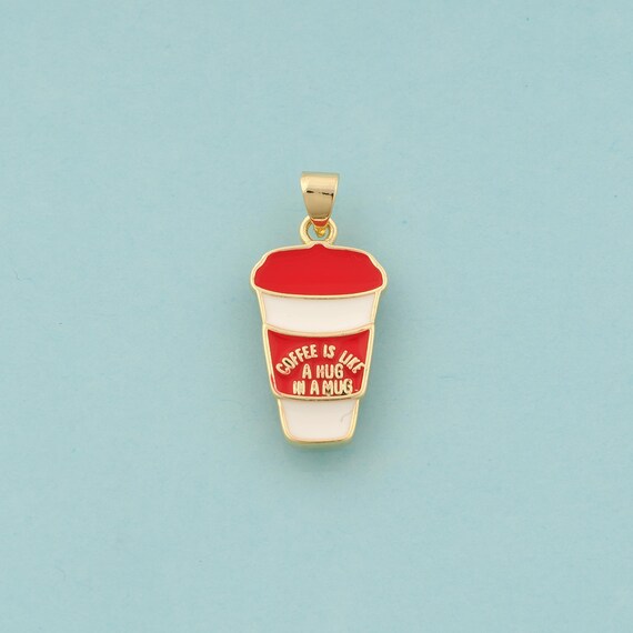 Gold Coffee Cup Charms,Enamel Coffee Jewelry,Letter Pendant for DIY Jewelry Making,18K Gold