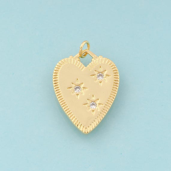 Gold CZ Heart Charms,Star Jewelry,Star Pendant for DIY Jewelry Making,18K Gold