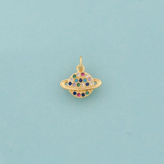Gold CZ Saturn Charms,Universe Planet Jewelry,Saturn Pendant for DIY Jewelry Making,18K Gold