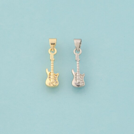 Gold CZ Guitar Charms,Guitar Jewelry,Guitar Pendant for DIY Jewelry Making,18K Gold