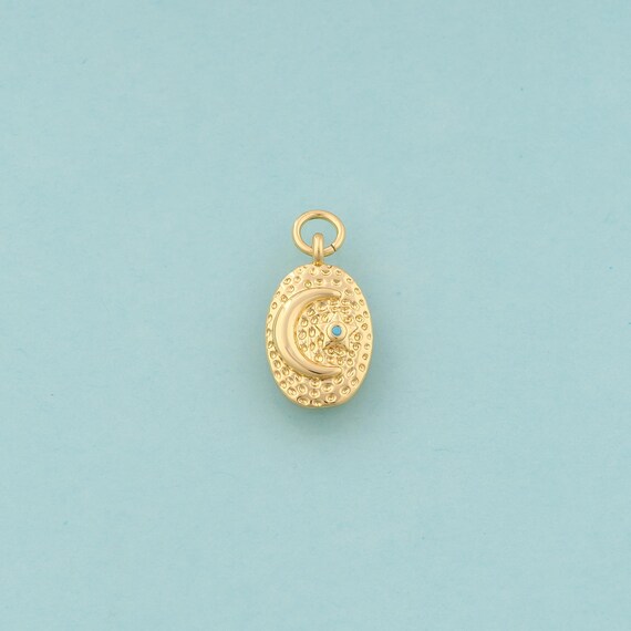 Gold Crescent Moon Charms,Celestial Jewelry,Star Pendant for DIY Jewelry Making,18K Gold