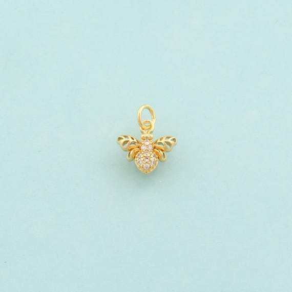 Gold CZ Bee Charms,Insect Jewelry,Bee Pendant for DIY Jewelry Making,18K Gold