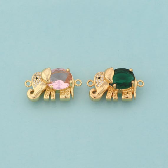 Gold CZ Elephant Connector,Animal Jewelry Connector,Elephant Connector for DIY Jewelry Making,18K Gold