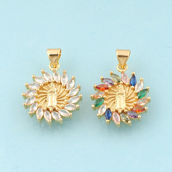 Gold CZ Virgin Mary Charms,Religious Jewelry,Catholic Pendant for DIY Jewelry Making,18K Gold