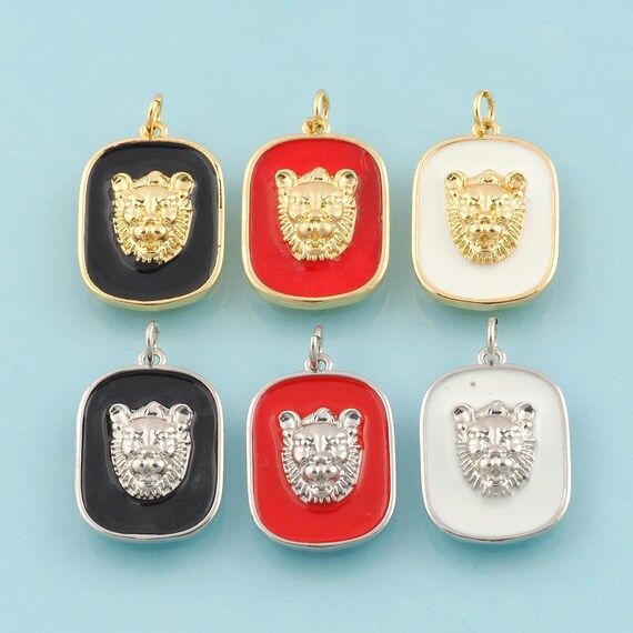 Gold Enamel Lion Charms,Animal Jewelry,Lion Pendant for DIY Jewelry Making,18K Gold