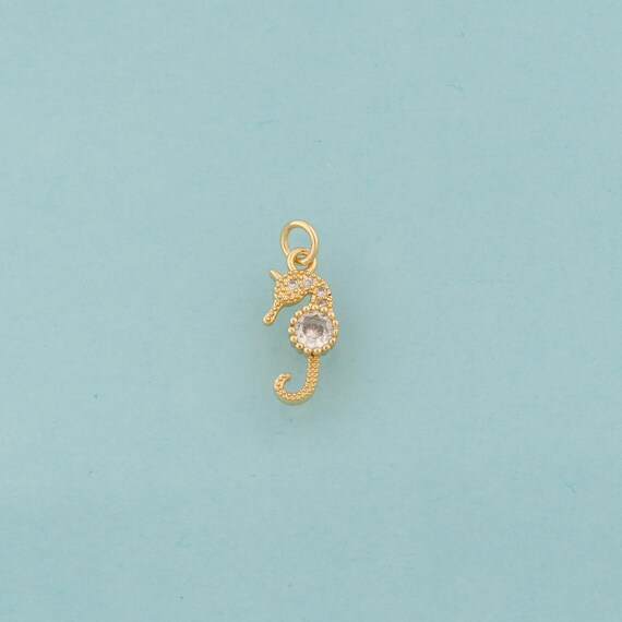 Gold CZ Seahorse Charms,Marine Life Jewelry,Seahorse Pendant for DIY Jewelry Making,18K Gold