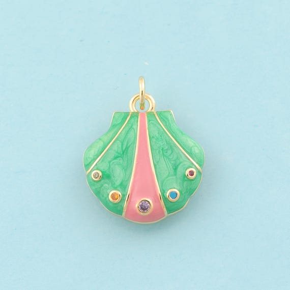 Gold CZ Shell Charms,Shell Jewelry,Enamel Shell Pendant for DIY Jewelry Making,18K Gold