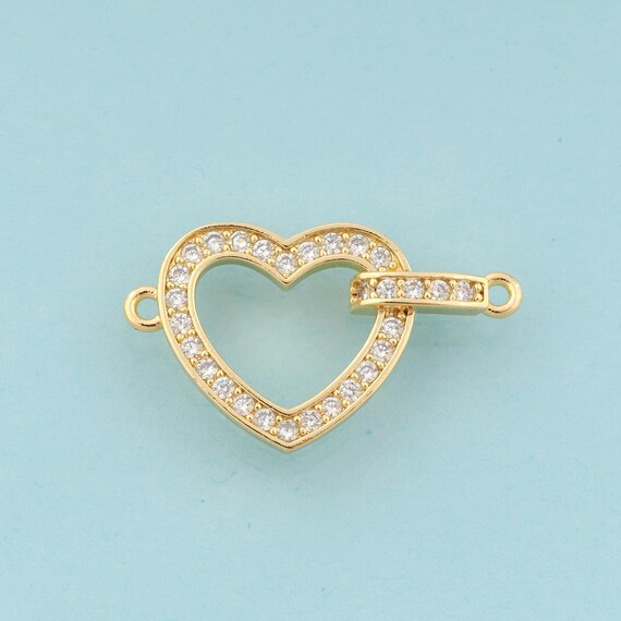 Gold CZ Heart Connector,Heart Jewelry Connector,Heart Connector for DIY Jewelry Making,18K Gold