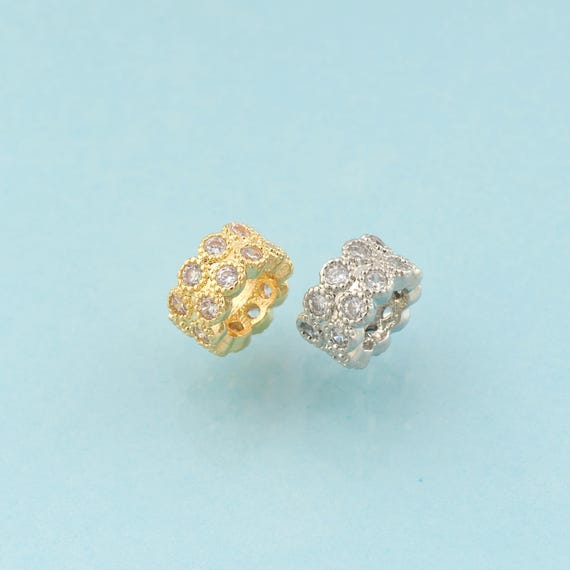 CZ Round Tube Spacer Beads,Round Beads,Tube Beads for DIY Jewelry Making,18K Gold & Rhodium