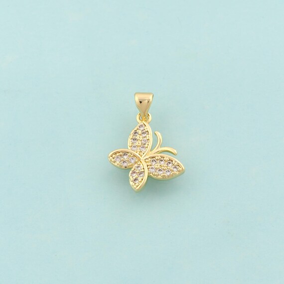 Gold CZ Butterfly Charms,Insect Jewelry,Butterfly Pendant for DIY Jewelry Making,18K Gold