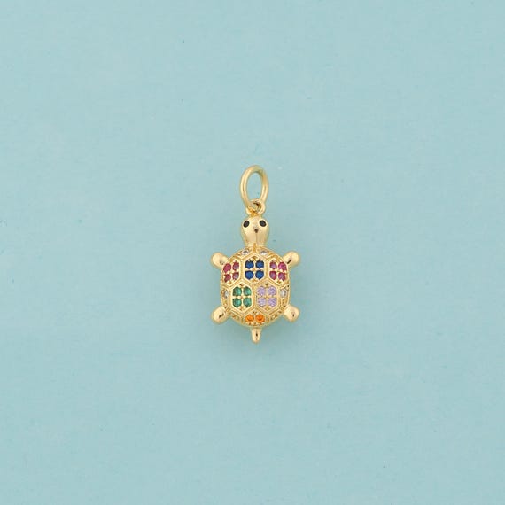 Gold CZ Turtle Charms,Animal Jewelry,Turtle Pendant for DIY Jewelry Making,18K Gold