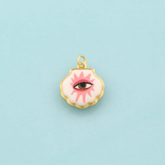 Gold Shell Charms,Evil Eye Jewelry,Enamel Devil Eye Pendant for DIY Jewelry Making,18K Gold