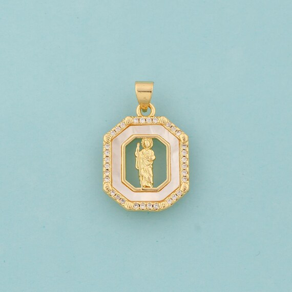 Gold CZ St.Juda Charms,Religion Jewelry,Saint Jude Pendant for DIY Jewelry Making,18K Gold