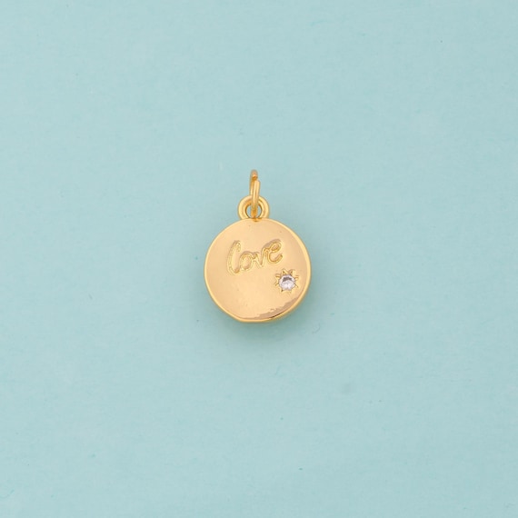 Gold CZ Love Charms,Round Jewelry,Star Pendant for DIY Jewelry Making,18K Gold