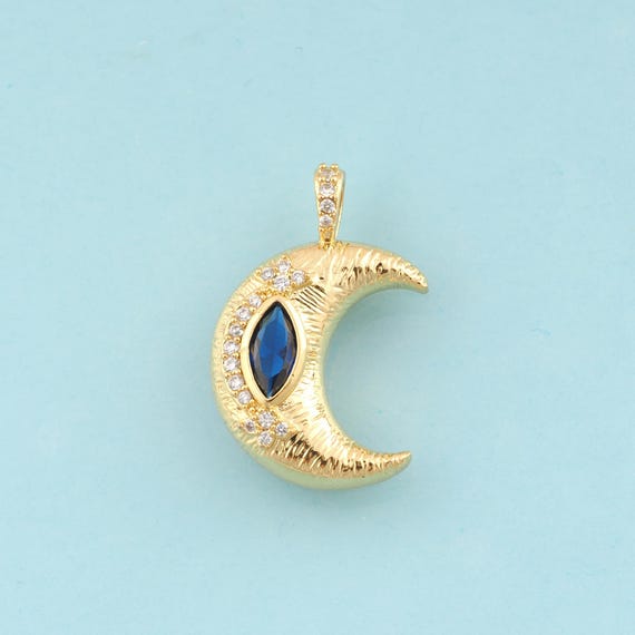 Gold CZ Moon Charms,Crescent Moon Jewelry,Celestial Pendant for DIY Jewelry Making,18K Gold