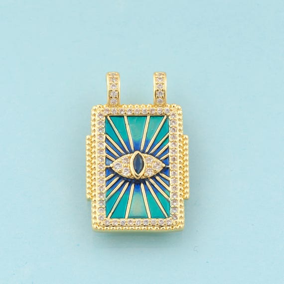 Gold CZ Evil Eye Charms,Devil Eye Jewelry,Enamel Square Pendant for DIY Jewelry Making,18K Gold