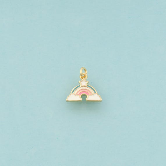 Gold Rainbow Charms,Cloud Jewelry,Enamel Star Pendant for DIY Jewelry Making,18K Gold