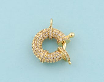 Gold Round Spring Clasp,Spring Jewelry Clasp,Sailor Clasp for DIY Jewelry Making,18K Gold