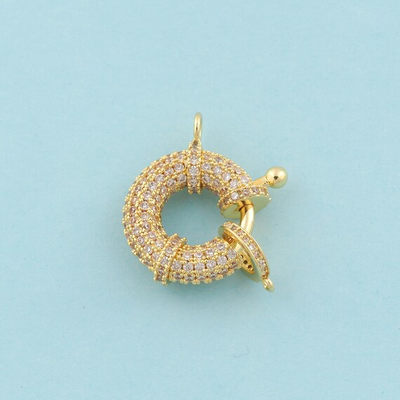 Gold Round Spring Clasp,Spring Jewelry Clasp,Sailor Clasp for DIY Jewelry Making,18K Gold