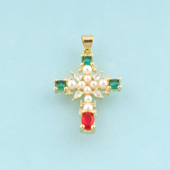 Gold CZ Cross Charms,Religious Jewelry,Christian Pendant for DIY Jewelry Making,18K Gold