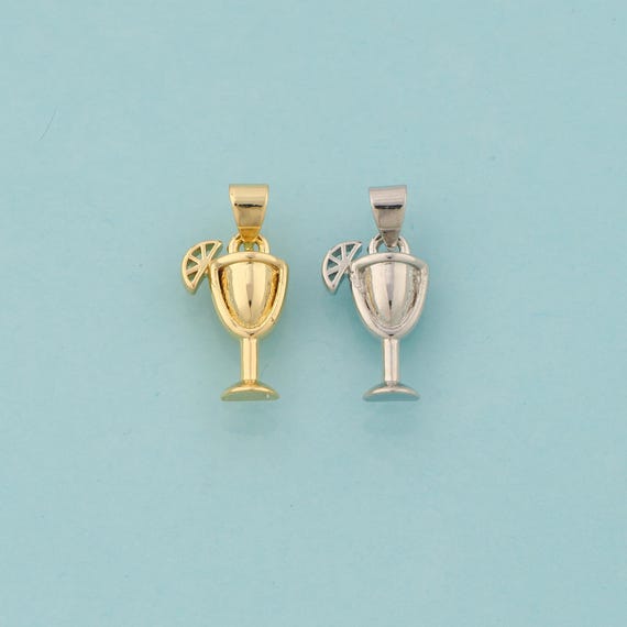 Gold Goblet Charms,Wine Glass Jewelry,Goblet Pendant for DIY Jewelry Making,18K Gold