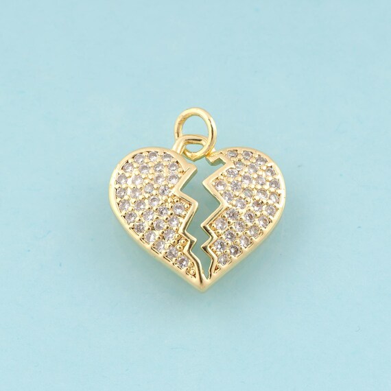 Gold CZ Heart Charms,Heart Jewelry,Heart Pendant for DIY Jewelry Making,18K Gold