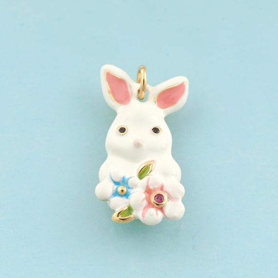 Gold Enamel Rabbit Charms,Animal Jewelry,Rabbit Pendant for DIY Jewelry Making,18K Gold