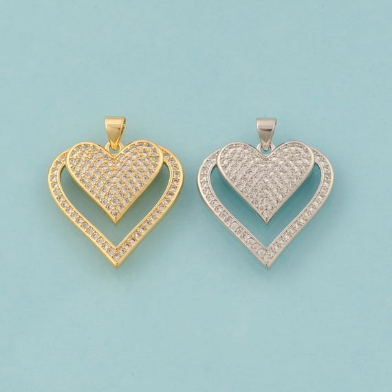 Gold CZ Heart Charms,Love Jewelry,Heart Pendant for DIY Jewelry Making,18K Gold