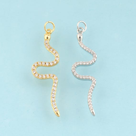 Gold CZ Snake Charms,Animal Jewelry,Snake Pendant for DIY Jewelry Making,18K Gold & Rhodium