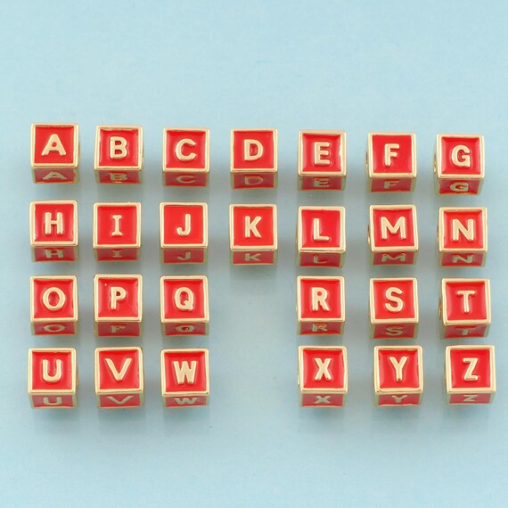 Enamel 26 Letter Spacer Beads,Initial Beads,Square Beads for DIY Jewelry Making,18K Gold