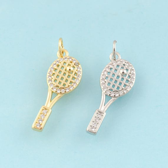 Gold CZ Racket Charms,Racket Jewelry,Racket Pendant for DIY Jewelry Making,18K Gold & Rhodium