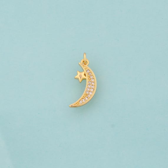 Gold CZ Moon Charms,Star Jewelry,Moon Pendant for DIY Jewelry Making,18K Gold