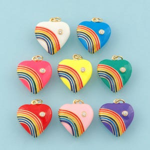 Gold CZ Rainbow Charms,Heart Jewelry,Enamel Rainbow Pendant for DIY Jewelry Making,18K Gold