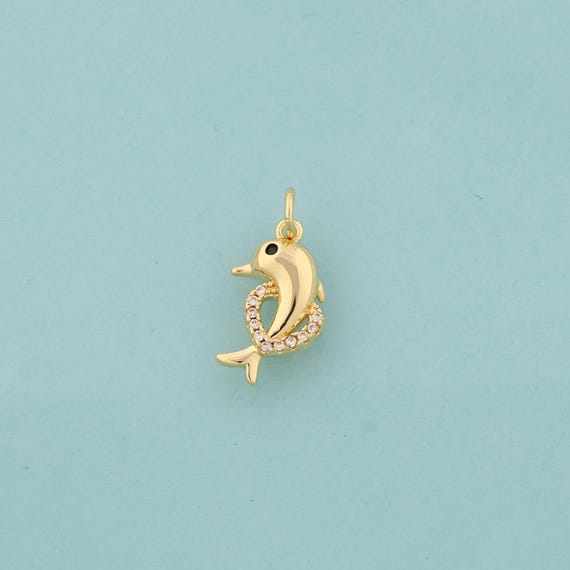 Gold CZ Dolphin Charms,Animal Jewelry,Dolphin Pendant for DIY Jewelry Making,18K Gold