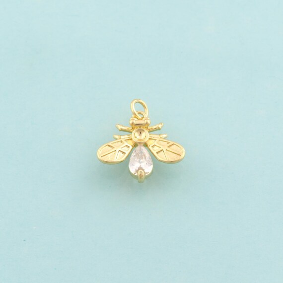 Gold CZ Firefly Charms,Insect Jewelry,Firefly Pendant for DIY Jewelry Making,18K Gold