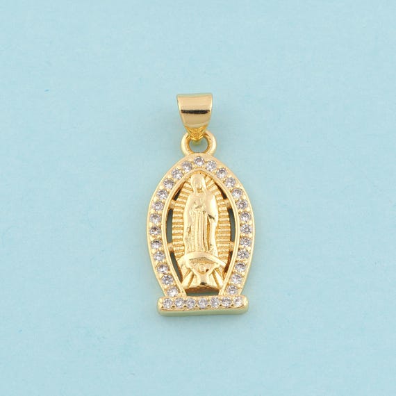 Gold CZ Virgin Mary Charms,Religion Jewelry,Catholic Pendant for DIY Jewelry Making,18K Gold