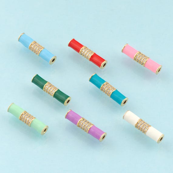 CZ Stick Spacer Beads,Tube Beads,Enamel Stick Beads for DIY Jewelry Making,18K Gold