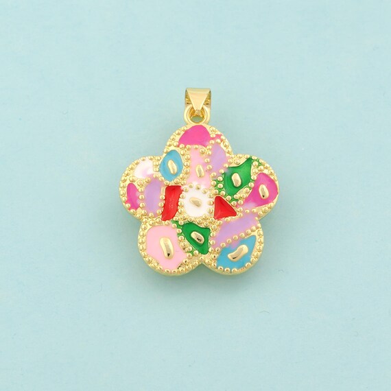 Gold Flower Charms,Flower Jewelry,Enamel Flower Pendant for DIY Jewelry Making,18K Gold