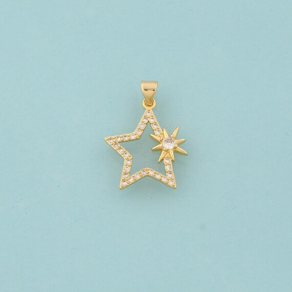 Gold CZ Star Charms,Star Jewelry,Star Pendant for DIY Jewelry Making,18K Gold